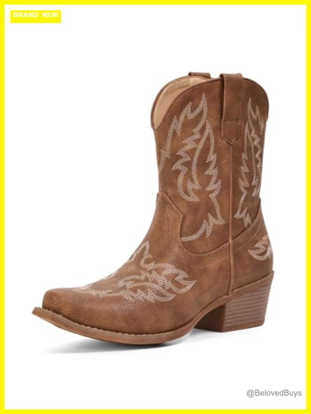 Women's Faux Leather Ankle Cowboy Boots Snip Toe Chunky Heel Short Booties